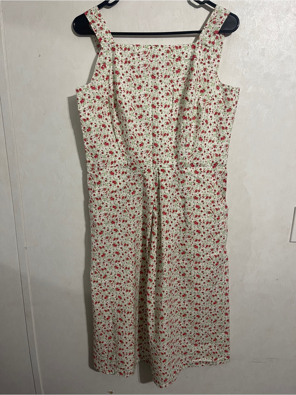 Vtg Inspired Homemade Green Red Floral Print Sundress w/pockets Size Medium